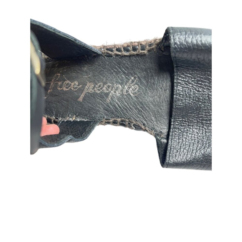 Free People Aurora Black Leather Espadrille Shoes Ankle Strap Size 39 - Picture 5 of 6